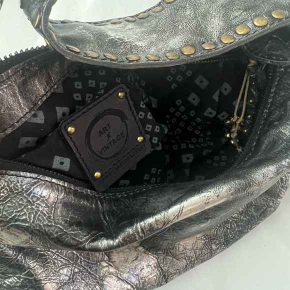 Metallic Black Leather studded Shoulder Bag - Picture 5 of 5